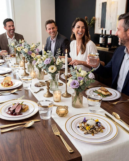 bUCLA 600Pcs White and Gold Plastic Plates