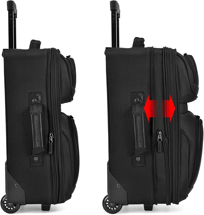U.S. Traveler Lightweight Rolling 20" Carry On Luggage Softside Suitcase, Black, 2 Wheel Single