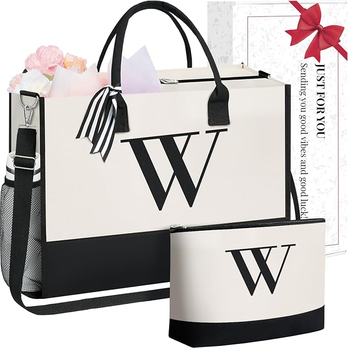 BAGAIL Initial Tote Bag, Personalized Birthday Gifts for Women, Teacher, Friends, Mom, Wedding, Monogrammed Beach Bag