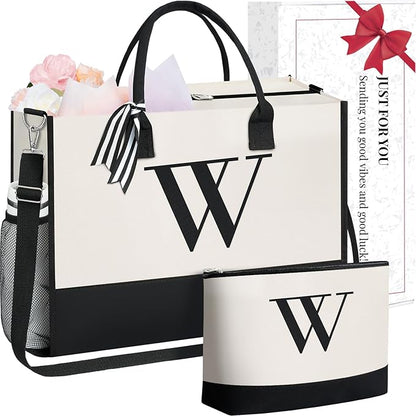 BAGAIL Initial Tote Bag, Personalized Birthday Gifts for Women, Teacher, Friends, Mom, Wedding, Monogrammed Beach Bag