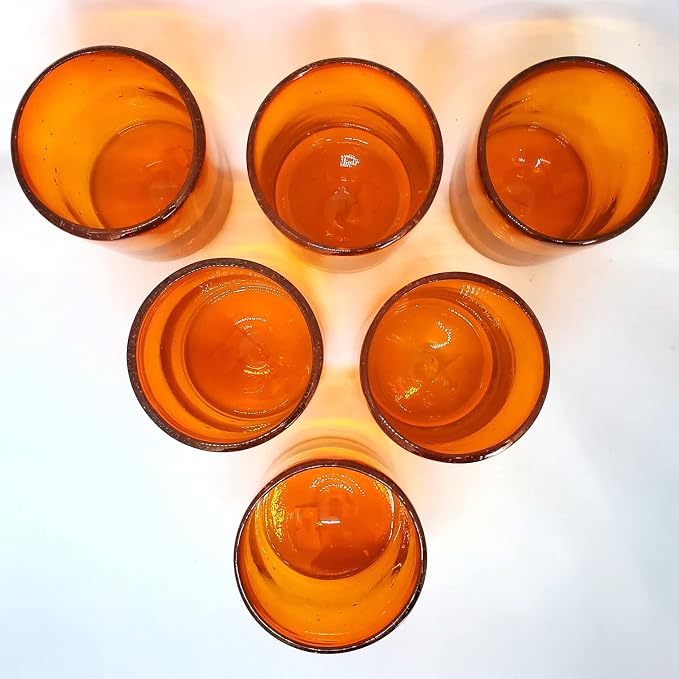 Solid Orange 9 oz Short Tumblers, Recycled Glass, Toxin-Free