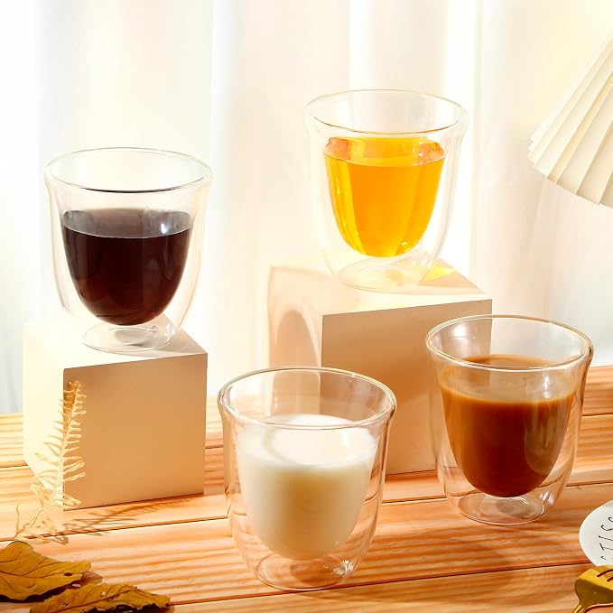 Sieral 8 Pack 8 oz Double Walled Coffee Mugs Glass Espresso Cups without Handle