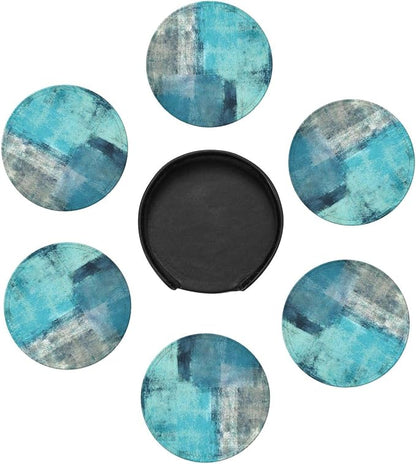 SEPTYK Turquoise and Grey Art Artwork Pattern Coasters