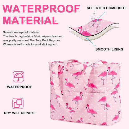Waterproof Beach Tote Pool Bags for Women Ladies Extra Large Gym Tote Carry On Bag With Wet Compartment for Weekender Travel
