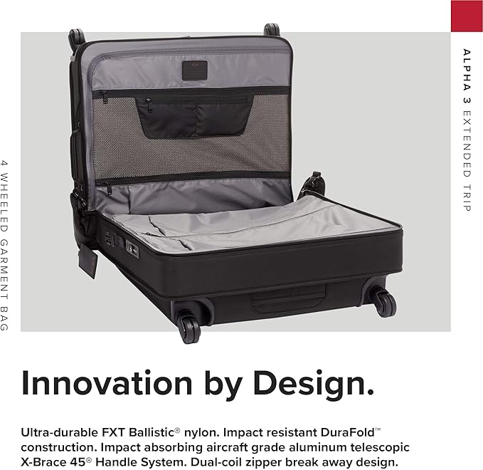 TUMI - Alpha Extended Trip 4 Wheeled Garment Bag - 4-Wheeled Clothing Bag for Hanging Suits, Dresses & Coats - With TSA Lock - Black
