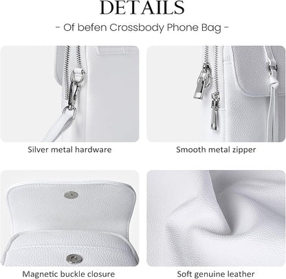 befen Genuine Leather Small Crossbody Bags for Women, Multi Pocket Cell Phone Crossbody Purse with RFID Blocking Card Slots