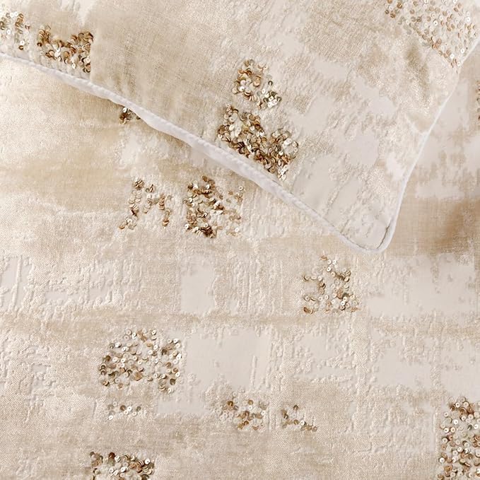 The HomeCentric Ivory Bed Runner Without Pillow Cover, Queen Size 74"x18" Decorative Bed Runner, Ivory Velvet Bed Scarf in Foil Velvet with Sequin - Creative Grudge