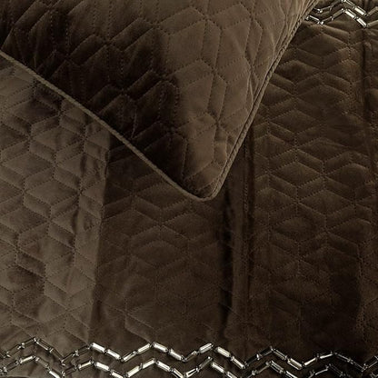 The HomeCentric King Queen Twin Brown Designer Queen 74"x18" Bed Runner Without Pillow Cover, Quilted & Crystals Bed Scarf on Velvet Fabric - Brown Diamond Symphony