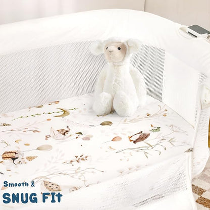GRSSDER Stretchy Ultra Soft Fitted Bassinet Sheets 3 Pack, Universal Fitted for Oval Rectangle Bassinet Mattresses Safe and Snug, Stylish Bassinet Sheet Gender-Neutral Print for Baby