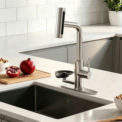 Waterfall Kitchen Faucet with Pull Down Sprayer & Glass Rinser | 4 Adjustable