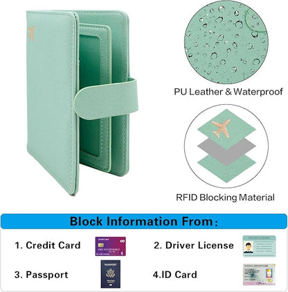 Melsbrinna Rfid Passport Holder for Travel women/Men, Cute Passport Wallet Rfid Blocking Card Slots, Rfid Passport Cover/CaseTravel Wallet, Passport Book Holder (1, Green4)