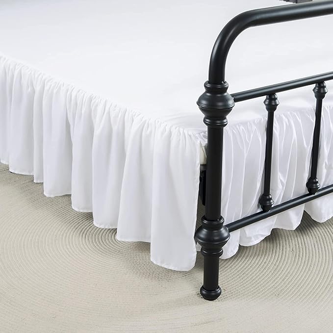 Bed Skirt King Size Ruffled Bed Skirts with Split Corners,12 Inch Drop Dust Ruffle Bed Skirt with Platform, White