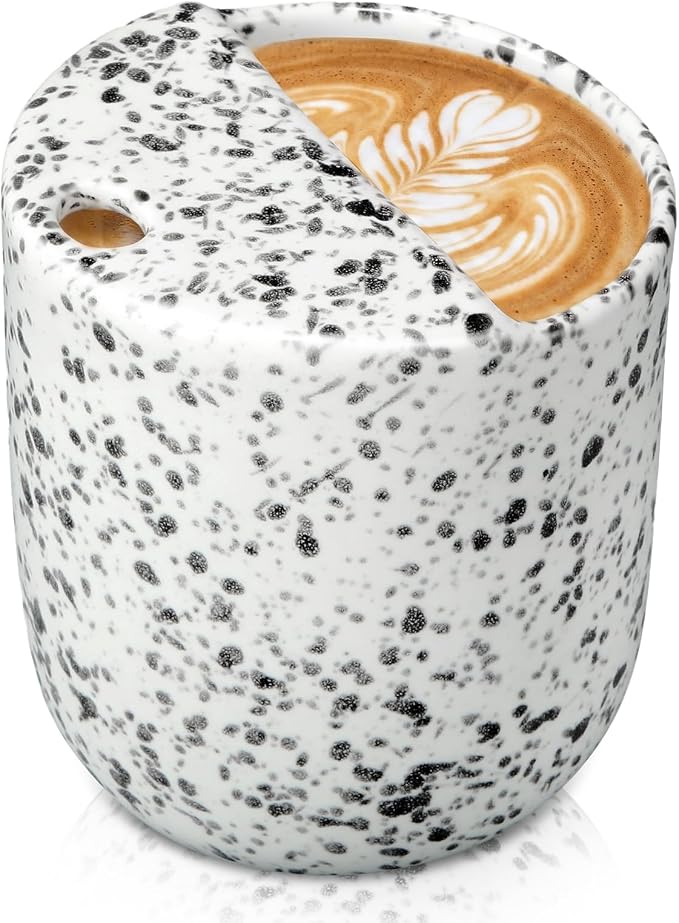 Ceramic Coffee Mug with Sip Hole 10 oz Speckled Pattern Coffee Cup Retro Hand