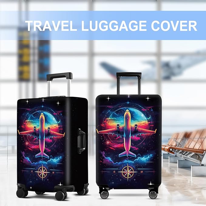Luggage Cover Washable Suitcase Protector Anti-scratch Suitcase cover Fits 20-34 Inch Luggage (Aircraft, L(28-30inch suitcase))