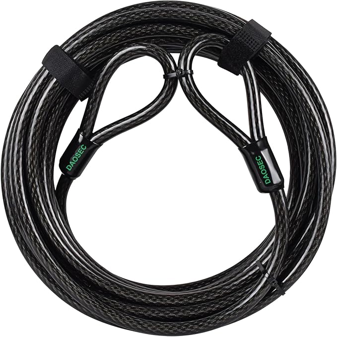 33 ft x 1/2" Heavy Duty Cut-Proof Security Cable | Flexible Vinyl-Coated Braided Steel with Looped Ends | Weatherproof Anti-Theft Locking Cable for Bikes, Gates, Kayaking & Outdoor Equipment
