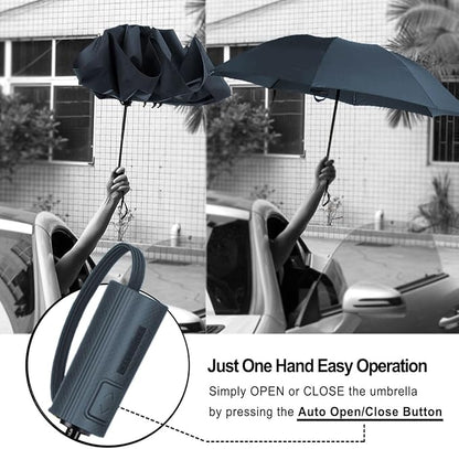 LANBRELLA Compact Reverse Folding Umbrella Auto Windproof Travel Umbrella