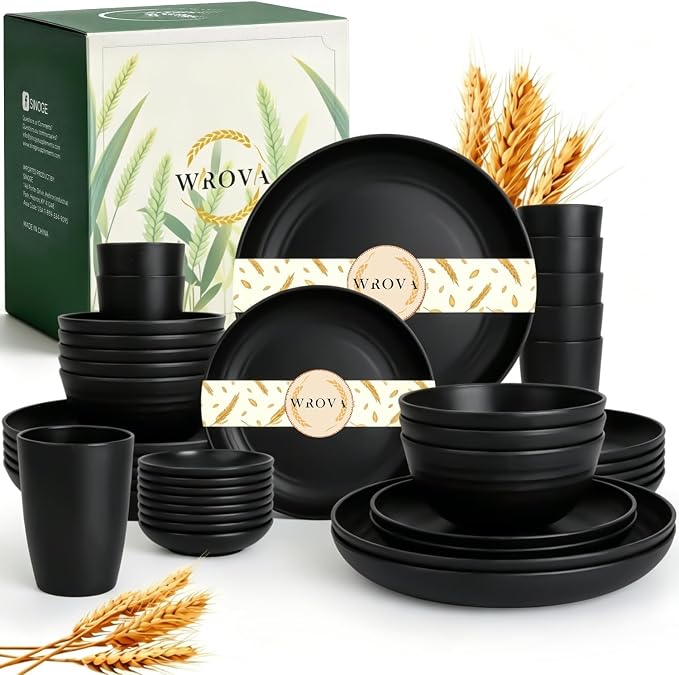 Wheat Straw Dinnerware Sets 40PCS, Microwave Safe Dinnerware Sets, Dinner