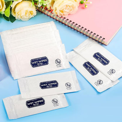 200 Pcs Wet Wipes Individually Wrapped, Aloe Vera Hand Wipe, Disposable Skin Cleansing Wipes, Travel Size Wipes Bulk for Hands, Butt, Daily Use, Restaurant, Barbecue (200 PCS)