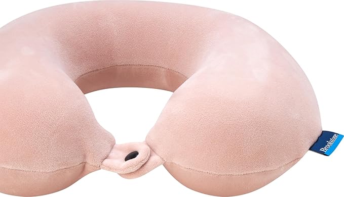 Brookstone Travel Neck Pillow - Lightweight Fleece Casing U-Shaped Stuffable Memory Foam Travel Pillow for Sleeping and Neck Support, Soft Pink