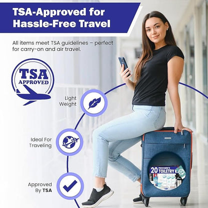 Trektote Bulk Hygiene Kit For Men And Women – (5 Pack) 20 Piece Set Of Travel Size Toiletries, TSA Compliant, Bulk Travel Essentials, Includes Shampoo And Conditioner, Body Wash, Toiletry Bag & More