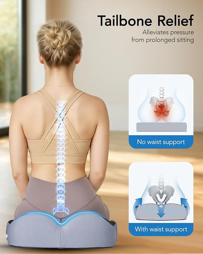 HUANUO Office Seat Cushion for Tailbone Support, High-Density Memory Foam Cushion, Breathable Coccyx Cushion, Non-Slip Bottom for Sciatica Relief, Perfect for Office, Car, and Wheelchair