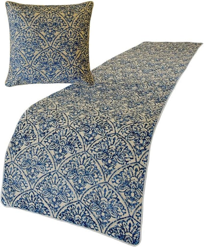 The HomeCentric King/Queen/Twin Blue Decorative King 90"x18" Bed Runner Without Pillow Cover, Embroidery, Quilted Bed Scarf on Cotton Fabric - Farzeen Blue