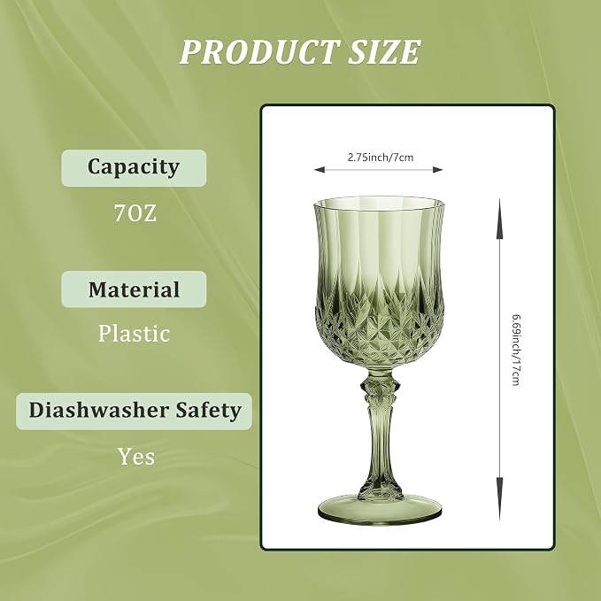 7OZ Plastic Wine Glasses, Reusable Vintage Goblets Unbreakable Drinking Glasses