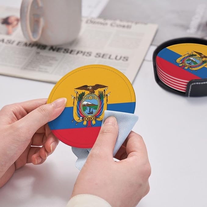 6 Pack Ecuador Flag Leather Coaster