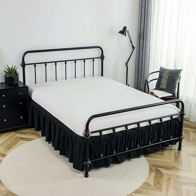 Bed Skirt Queen Size Ruffled Bed Skirt with Split Corners, 12 Inch Drop Dust Ruffle Bed Skirt with Platform, Black