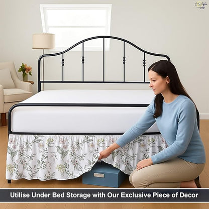 Cottington Lane Ruffled Bed Skirt Queen Size with Split Corner, Brushed Microfiber Hotel Quality Dust Ruffle, 21 Inch Drop Gathered Bedskirt, Soft, Stylish, Shrink & Fade Resistant, Morning Petals