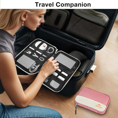 MATEIN Travel Cord Organizer Case 2 Pack for Women, Double Zipper Cable Organizer Bag for Tech Accessories, Water Resistant Lightweight Electronics Bag for Charger, USB Drive & Phone, Office Gifts
