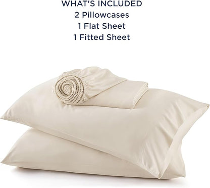 Bedsure California King Sheet Sets, Cooling Sheets, Rayon Derived from Bamboo, Breathable & Soft, Deep Pocket Up to 16 Inches, Hotel Luxury Silky Bedding for Hot Sleepers, Light Beige