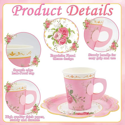 200Pcs Floral Tea Cups and Saucers