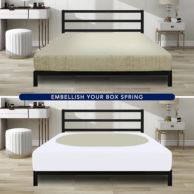 PureFit Stretchy Box Spring Cover Full - Elastic Fitted Box Spring Wrap Around 4 Sides, Wrinkle & Fading Resistant Fits Full Size Beds, White