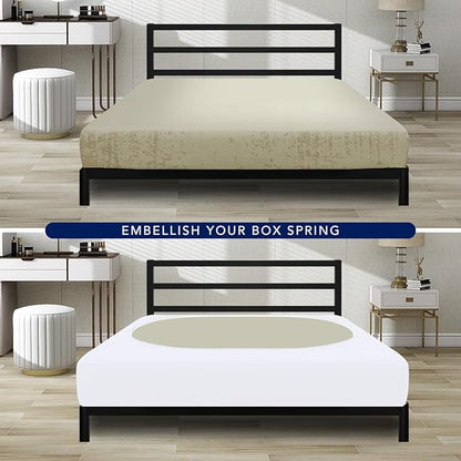 PureFit Stretchy Box Spring Cover Full - Elastic Fitted Box Spring Wrap Around 4 Sides, Wrinkle & Fading Resistant Fits Full Size Beds, White