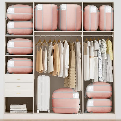DIMJ Large Comforter Storage Bag with Handls, 100L Washable Blanket Storage, Compression Packing Totes Moving Bags With Zipper, Space Saving Containers For Pillow, Clothes, Bedding, 4 PCS