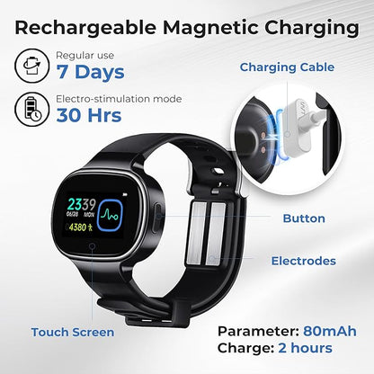 EmeTerm Smart FDA-Cleared Anti-Nausea Wristwatch Touchscreen IP67 Waterproof Morning Motion Sickness Relief Rechargeable Fast Acting Drug Free (2 Pack Black with Extra Gel)
