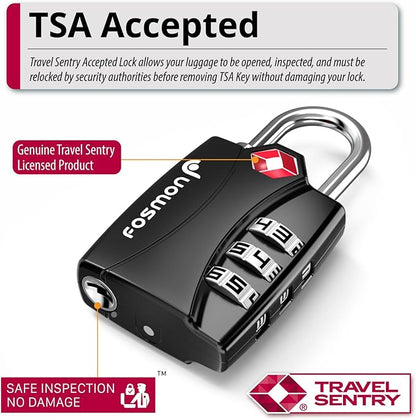 TSA Accepted Luggage Locks, Fosmon Open Alert Indicator 3 Digit Combination Padlock Codes for Travel Bag, Suit Case, Lockers, Gym, Bike Locks or Other (4 Pack)