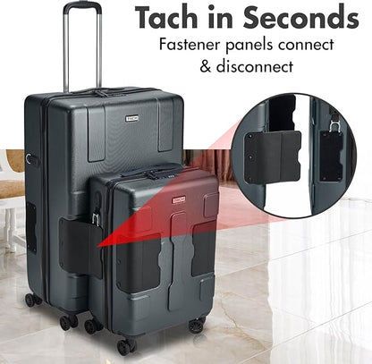 Tach V3.1 Hard Shell 2 Piece Luggage Set - 20 & 28 inch Luggage | Carry On & Large Checked Suitcases | Patented Built-In Connecting System | Rolling Suitcase Links 9 Bags (Grey)
