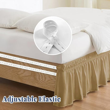 King Bed Skirt, Elastic Wrap Around Bed Skirt King Size, Bed Skirts for Adjustable Bed, Easy Fit with 14" Drop Length Tailored Drop Dust Ruffle (Beige)