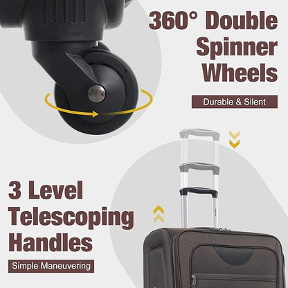 Merax Softside Luggage Set Softshell Lightweight 3 Piece Spinner Suitcase with Duffel Bag Expandable Upright Travel Luggage 22" 26" 30",Brown