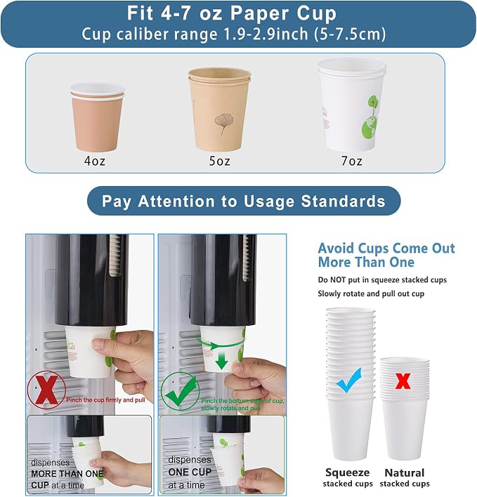 Cup Dispenser, Wall Mount Water Cooler Cup Dispenser | fits 4-7 oz Disposable