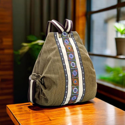 Goodhan Women Canvas Backpack Daypack Casual Shoulder Bag, Vintage Heavy-duty Anti-theft Travel Backpack