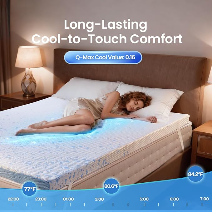 OhGeni 3 Inch Cooling Twin XL Gel Memory Foam Mattress Topper Pad,Washable Bed Cover with Anti-Slip Base,Zipper & Straps,Extra Comfort & Back Pain Relief, Medium Feel,College Dorm Room Essential