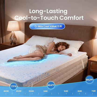 OhGeni 4 Inch Cooling Twin XL Gel Memory Foam Mattress Topper Pad,Washable Bed Cover with Anti-Slip Base,Zipper & Straps,Extra Comfort & Back Pain Relief, Medium Feel,College Dorm Room Essential