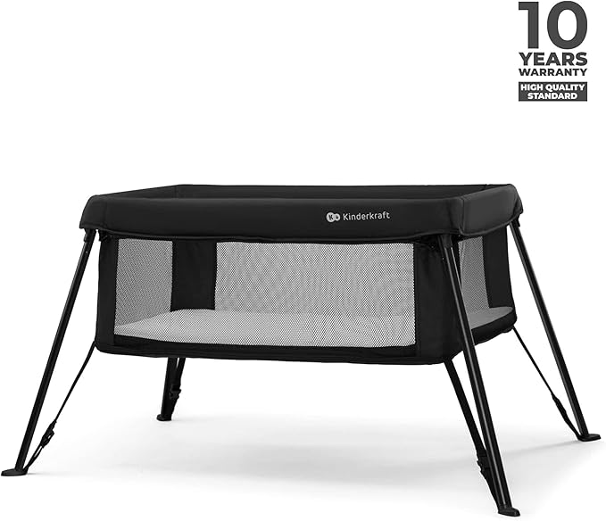 Kinderkraft CAMI 3-in-1 Baby Bed, Travel Bed for Baby, from Birth to 3 Years, Baby cot, Travel cot, Easy to Fold Compactly, Travel Bag Included, Two Levels, Black
