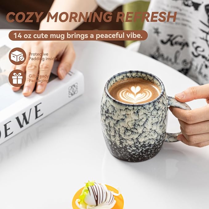 Ivory Nebula Ceramic Coffee Mug - 14 oz Unique Reactive Glaze Coffee Cup