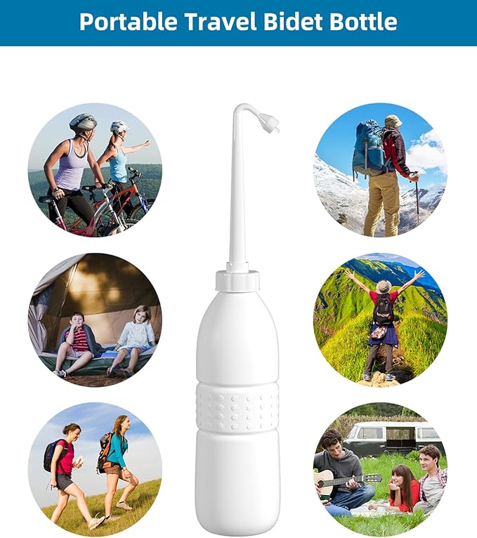 Hibbent Portable Bidet for Travel, Handheld Travel Bidet for Personal Hygiene Care, Personal Cleansing Use, Extended Nozzle, 21.8oz(620ml) , White