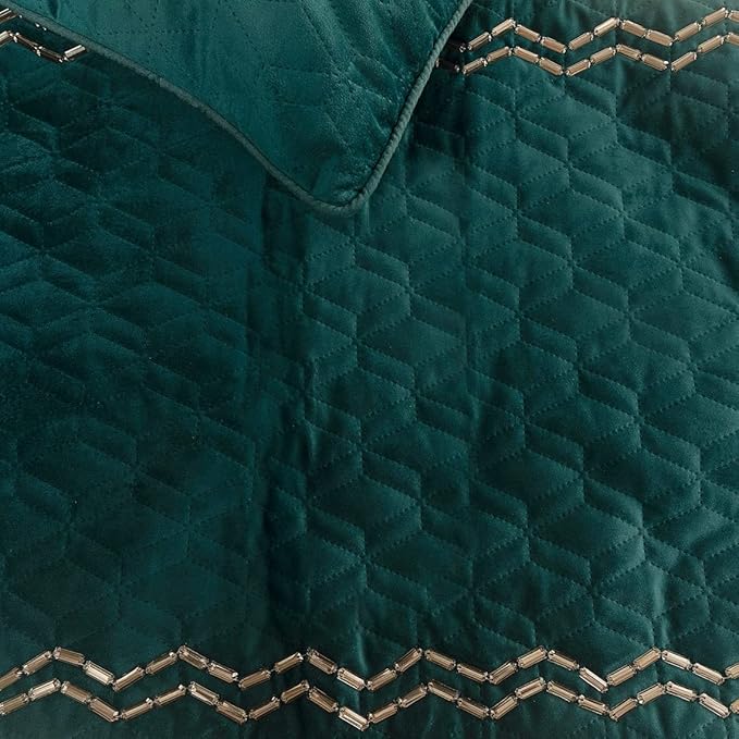 The HomeCentric King Queen Twin Teal Blue Decorative CA King 86"x18" Bed Runner with Pillow Cover, Quilted & Crystals Bed Scarf on Velvet Fabric - Teal Diamond Symphony