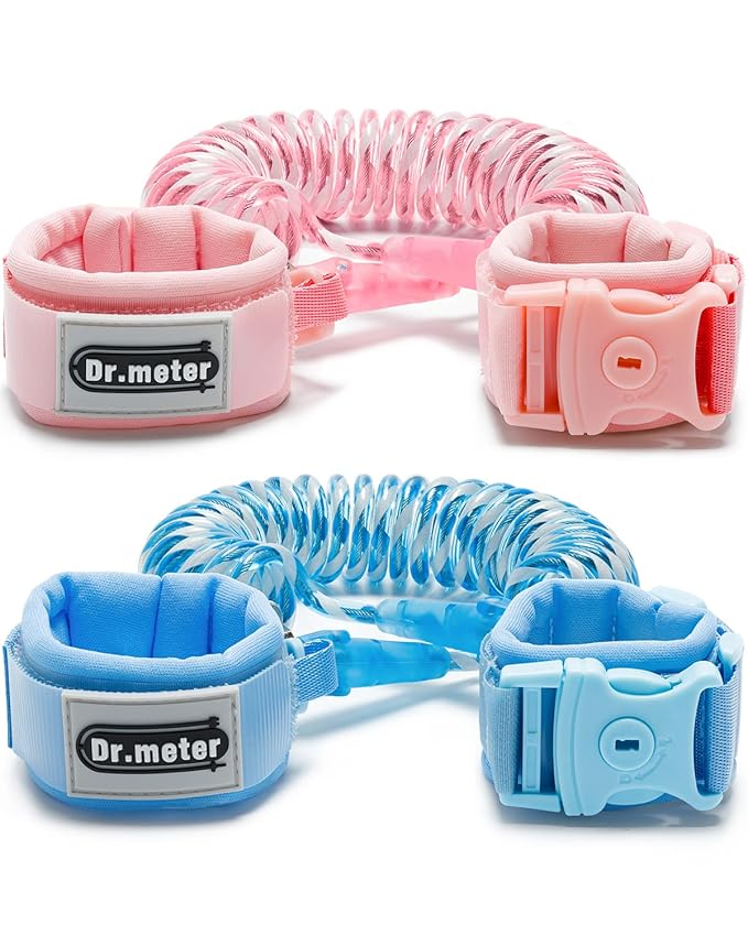 Anti Lost Wrist Link, Dr.meter 2 Pack Toddler Safety Leash with Key Lock, Reflective Child Walking Harness - Dual 8.2ft Length Pink & Blue Parent Kids Leash for Outdoor Activity Travel Gear